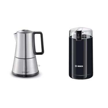 Cloer 5928 Moka Maker, Espressokocher elektrisch, 3-6 Tassen & Bosch Hausgeräte TSM6A013B Kaffeemühle, Schwarz im Sale